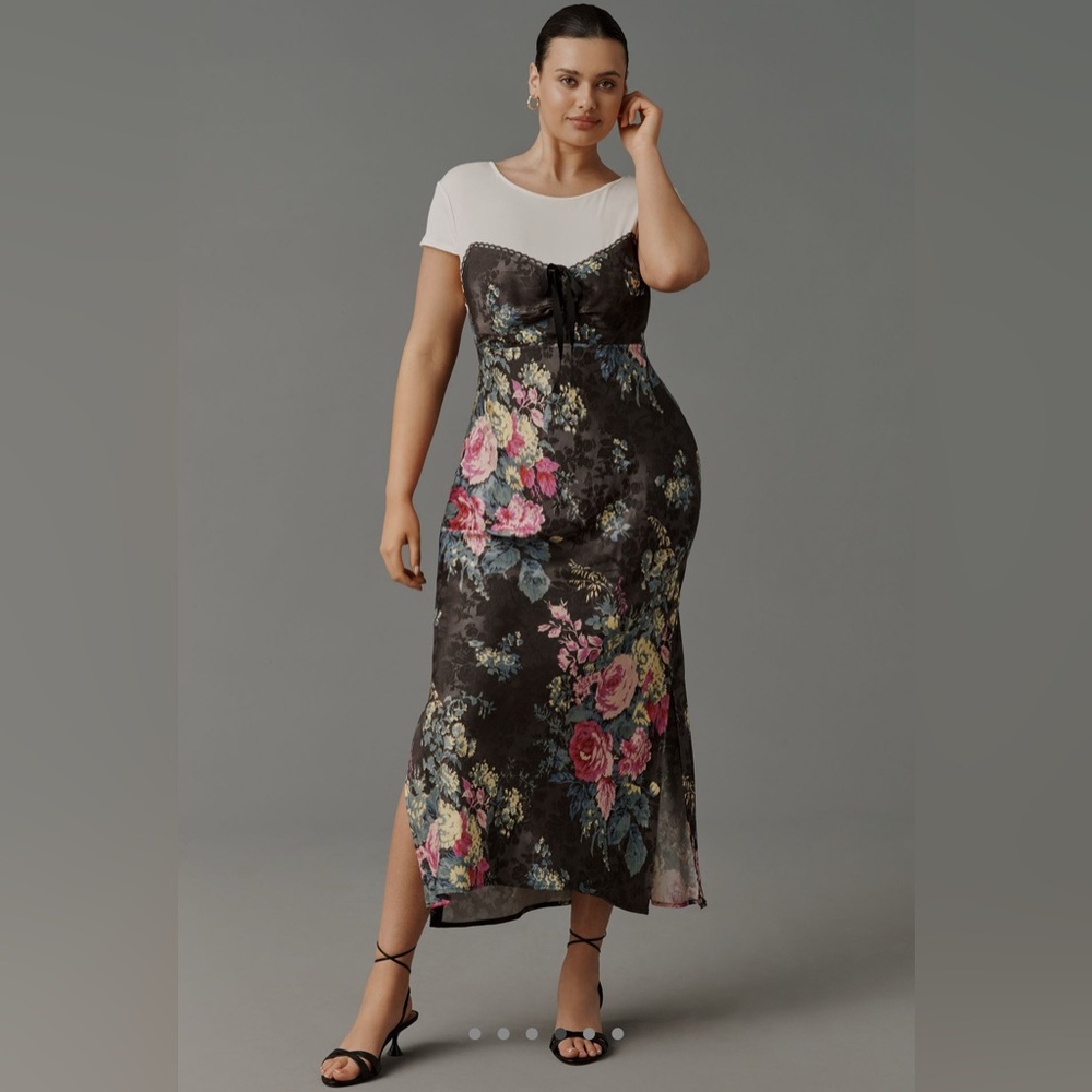 NWT Anthropologie Twofer Black and White Floral Midi Slip Dress